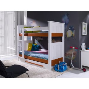 MebloBed Postel Casimir 90x200 cm (Š 104 cm, D 217 cm, V 168 cm), Bílý akryl, Bílý akryl, 2 ks hlavní matrace, bez zábranky, žebřík na levé straně