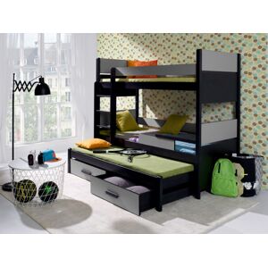 MebloBed Postel Augusto 90x200 cm (Š 97 cm, D 210 cm, V 175 cm), Bílý akryl, Lazur PVC, 3 ks matrace (2 ks hlavní + 1 ks přistýlka), se zábrankou, žebřík na levé straně