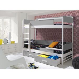 MebloBed Postel Tres 80x200 cm (Š 87 cm, D 208 cm, V 168 cm), Bílý akryl, Antracit, 2 ks hlavní matrace, se zábrankou, žebřík na levé straně