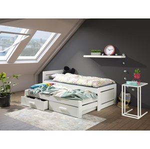 MebloBed Rozkládací postel Tiesto s úložným prostorem 90x200 cm (Š 97 cm, D 208 cm, V 76 cm), Bílý akryl, Bílé PVC, bez matrací