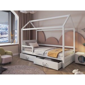 MebloBed Postel Rozálie II s úložným prostorem 90x200 cm (Š 97 cm, D 208 cm, V 172 cm), Bílý akryl, Růžový akryl, bez baldachýnu, 1 ks hlavní matrace, se zábrankou