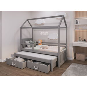 MebloBed Rozkládací postel Jonáš II s úložným prostorem 80x180 cm (Š 87 cm, D 190 cm, V 186 cm), Buk, Bílý akryl, 2 ks matrace (1 ks hlavní + 1 ks přistýlka), se zábrankou