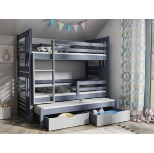 MebloBed Postel Roland III 90x200 cm (Š 97 cm, D 208 cm, V 175 cm), Grafitový akryl, Grafitový akryl, 3 ks matrace (2 ks hlavní + 1 ks přistýlka), bez zábranky, žebřík na levé straně