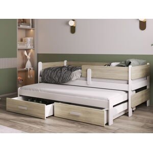 MebloBed Rozkládací postel Solano s úložným prostorem 90x200 cm (Š 103 cm, D 210 cm, V 78 cm), Grafitový akryl, Dub sonoma PVC, bez matrací, bez zábranky