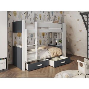 MebloBed Patrová postel Gaspar 80x200 cm (Š 94 cm, D 230 cm, V 160 cm), Růžový akryl, Bílé PVC, bez matrací, bez zábranky, žebřík na levé straně