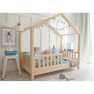 Luletto Domečková postel HouseBed Plotek 90x200 cm, Přírodní borovice (nelakováno), nohy 19 cm