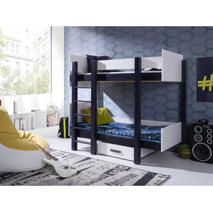 MebloBed Postel Nestor 90x200 cm (Š 108 cm, D 218 cm, V 180 cm), Wenge, Bílé PVC, 2 ks hlavní matrace, žebřík na levé straně
