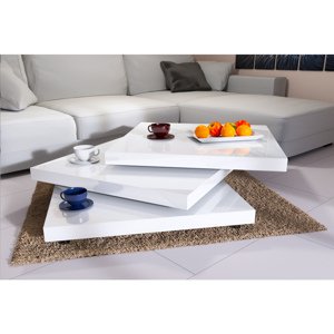 Konferenční stolek New York - 60 cm x 60 cm - vysoký lesk bílý - otočné desky 360 °