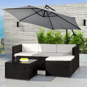 Zahradní ratanový set Punta Cana M - černý/krémové podušky
