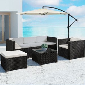 Zahradní ratanový set Punta Cana L - černý/krémové podušky